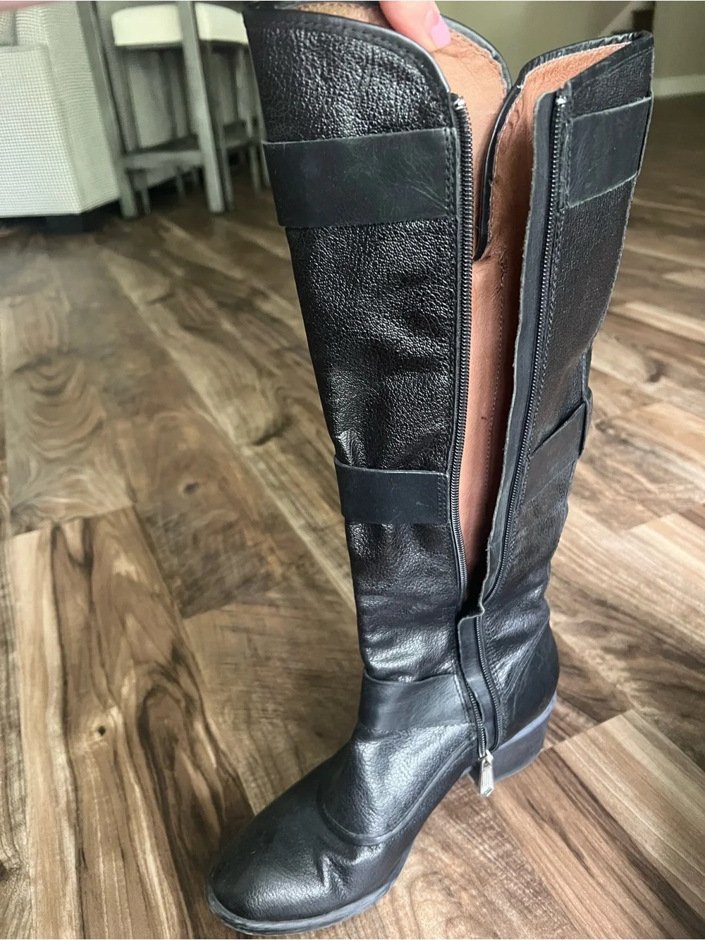 Donald J. Pliner Black Leather Over-the-Knee Buckle Boots